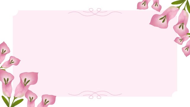 Pink flower frame animation with geometric shape in the middle. Elegant floral illustration for wedding, ads, etc.