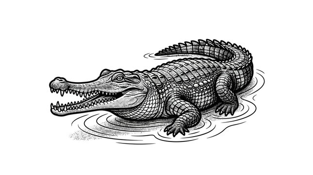 Large crocodile in the water opening mouth.