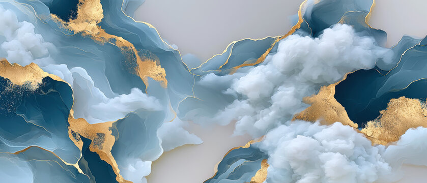 Abstract blue and gold marble texture background luxury fluid art liquid waves