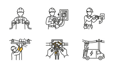 Obraz premium Electrician icon set isolated on transparent background.