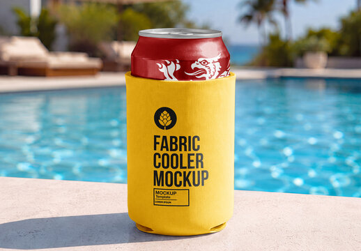 Can Cooler by Swimming Pool Mockup