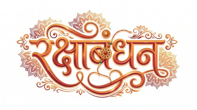 Premium Hindi Raksha Bandhan Calligraphy with Decorative Rakhi