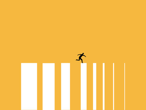 Businessman jumping over increasingly difficult obstacles