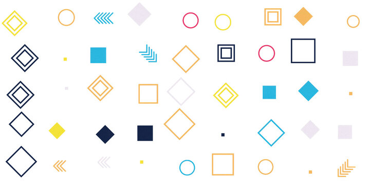 Colorful geometric shapes and icons set