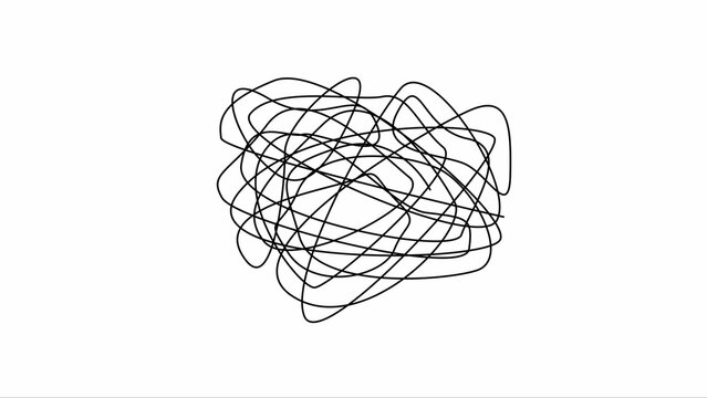A hand-drawn black ink scribble consisting of intertwining loops and chaotic lines on a plain white background