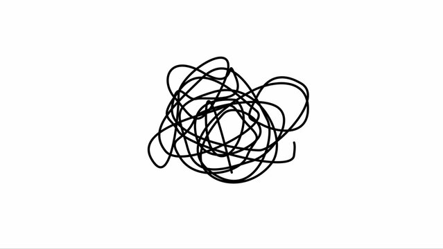 A single continuous black scribble or tangled line on a plain white background, minimalist