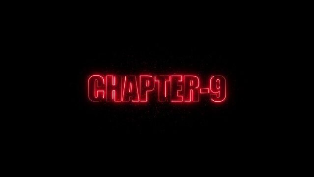 Glowing red neon text reading chapter-9 centered on a solid black background, cinematic title card for production