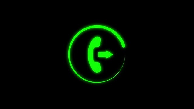 Neon green outgoing call with a circular arrow and telephone handset symbol on a solid black background