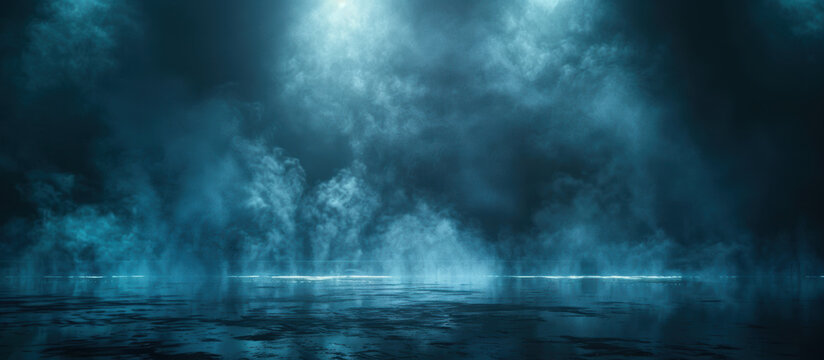Dramatic Light Beam in Dark Misty Atmosphere Background