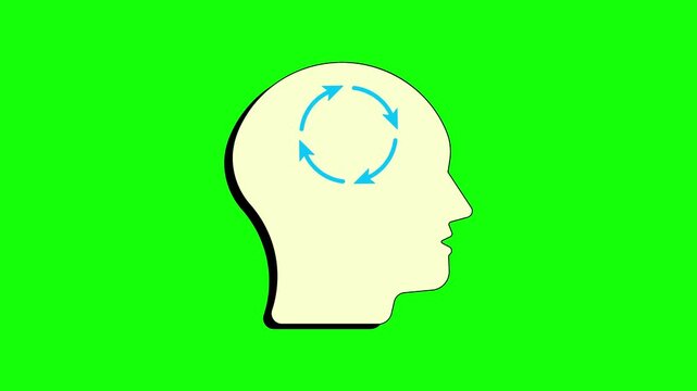 Human Head Profile with Circular Brain Scan Illustration on Green Background.