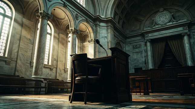 Person speaking at a pulpit inside an old church with tall stained glass windows . Ai Generated