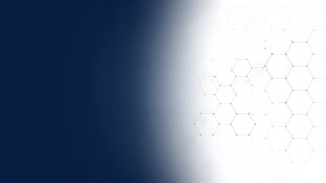 Clean dark blue to white gradient background digital illustration with hexagon mesh pattern suitable for science research medical technology slide presentation and web banners.
