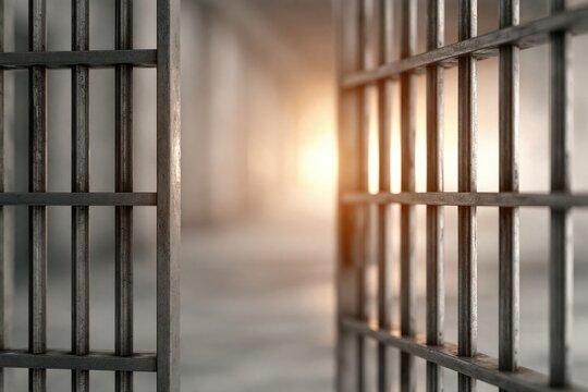 An open prison cell door with bars, revealing a bright, hopeful light in the distance.