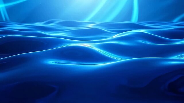 Flowing blue silk waves in dark space