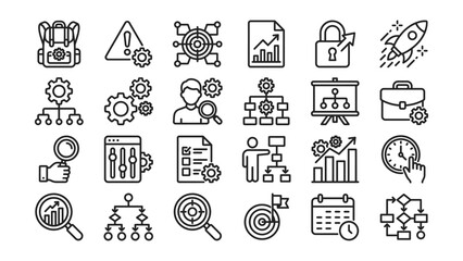 Fototapeta premium Collection of business strategy and management icons for workflow optimization and productivity tools