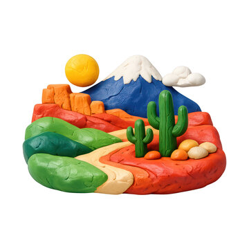 PNG Colorful clay desert landscape art.