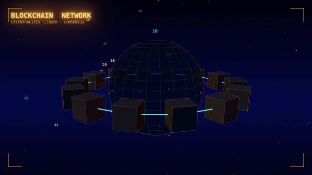 Blockchain ledger block ring orbit, blockchain and distributed ledger concept 3D animation, seamless loop.
