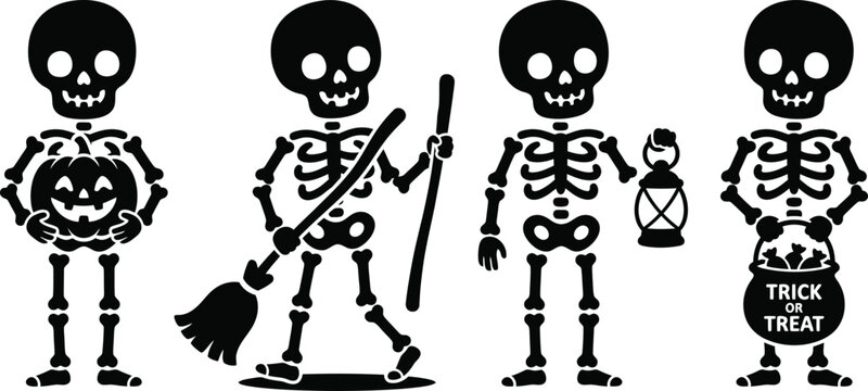 Set of cute cartoon skeletons for halloween celebration graphic design