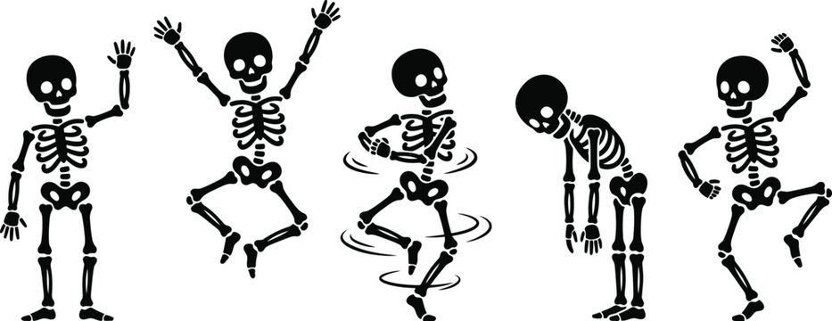 Set of funny dancing skeletons for creative halloween party decorations