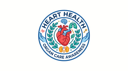 Fototapeta premium Circular medical emblem featuring human organs and text for heart health and organ care awareness promotion with clean vector style