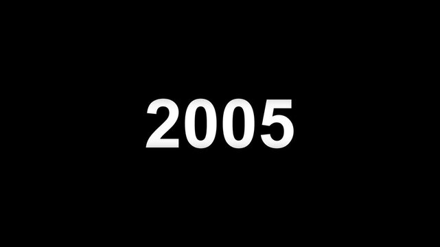 Timeline Scroll from 2000 to 2005 on Black Background 4K Year Counting Text Animation.