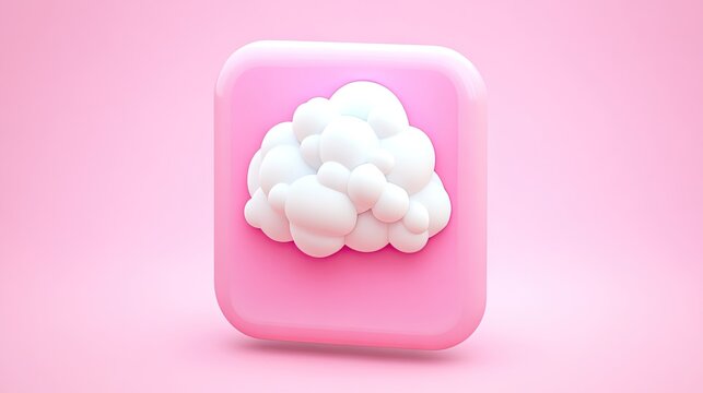 3D puffy white cloud icon on pink background.