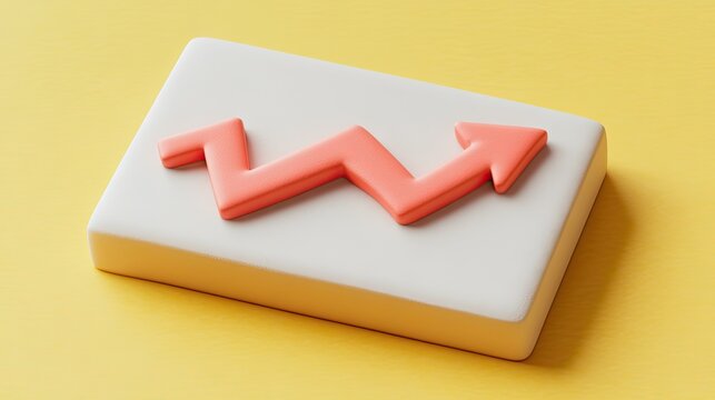 3D zigzag red arrow on white rectangular block.