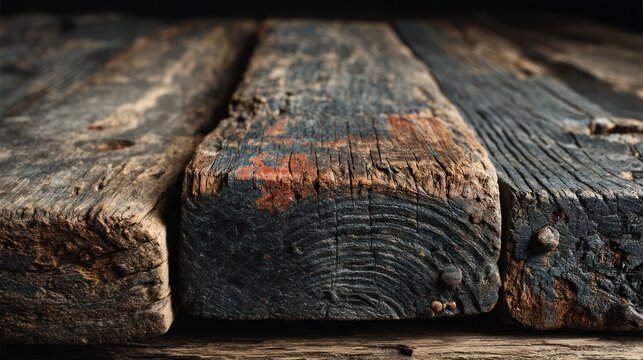 Close-up of weathered, rectangular wood planks showcasing textures and the effects of time