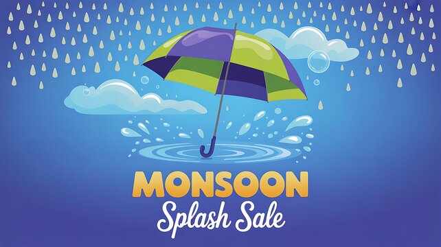 Colorful umbrella in the rain for monsoon splash sale