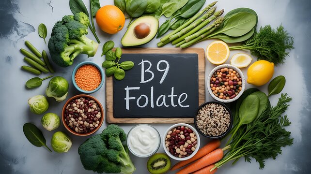 Healthy food sources rich in vitamin b9 folate