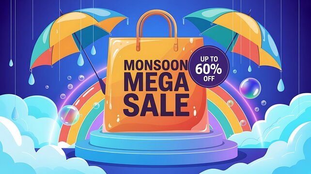 Monsoon mega sale shopping bag with rain and umbrellas