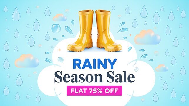 Yellow rain boots for a rainy season sale banner
