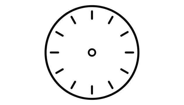 Empty clock face template with twelve simple black hour markers and a center point on a white background.