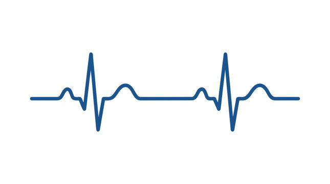 Blue electrocardiogram line representing a healthy heartbeat on a white background