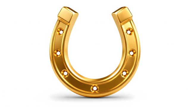 Shining golden horseshoe isolated on a white background with subtle shadow Premium render ideal for good luck symbols casino themes equestrian topics and financial success concepts