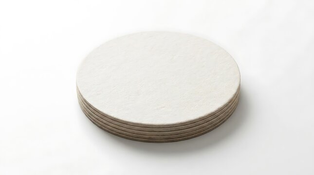 Blank circle beer pad mockups in a stack, white background, craft beer mockup templates, with empty space to place your label or design