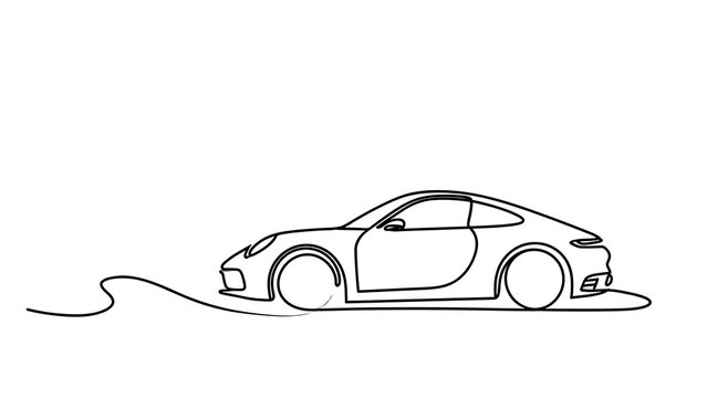 Minimalist car line drawing white background.