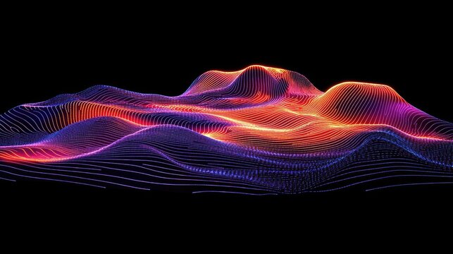 Abstract 3D terrain mesh with purple and orange light.