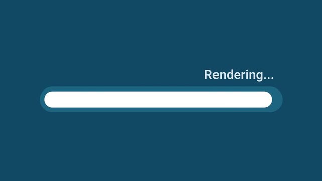 Animated motion graphics showing a white progress bar rendering over a dark blue background. Represents 3D visualization, graphics processing, video export, or image synthesis.