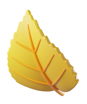 Fall 3D leaf in yellow color, isolated on background. Botanical leaves for eco design, autumn, nature, Halloween, Thanksgiving, stickers, banners. 3d render
