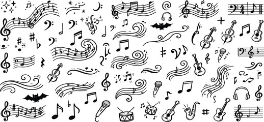 Music notes wave. collection. Elegant swirling compositions for music posters. Vector © gavi