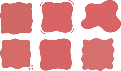 Fototapeta premium Abstract organic blob shapes in terracotta red, set of 6 fluid wavy frames, minimalist hand drawn liquid speech bubbles for social media