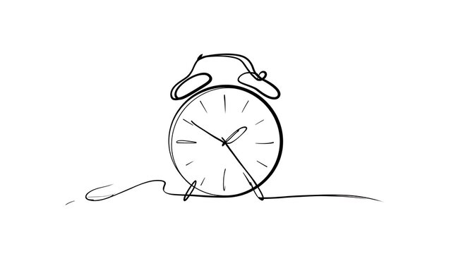 Minimalist alarm clock line art white background.