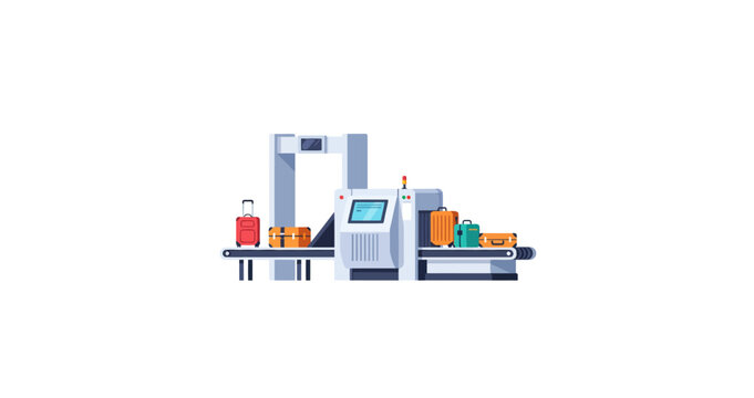 Airport Security X-ray Scanner and Luggage Illustration