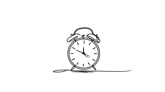 Vintage alarm clock sketch on white background.