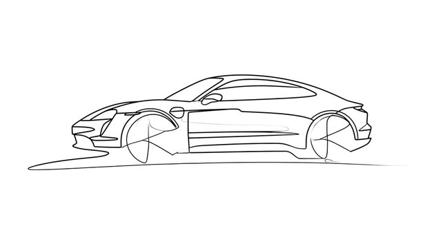sports car line art drawing white background.