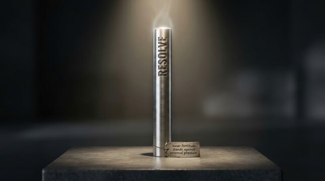 Metallic cylinder with resolve inscription glowing
