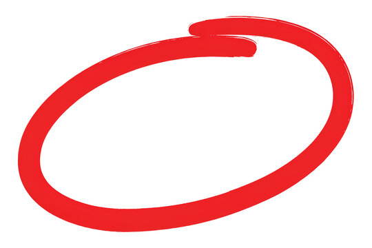 Hand drawn red circle. Isolated marker stroke for highlighting important information.
