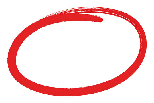 Hand drawn red circle marker. Isolated brush stroke oval for highlighting important text.