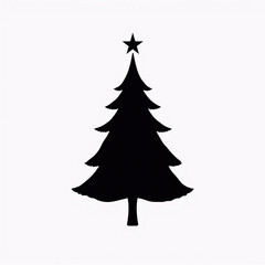 Obraz premium Silhouette of Christmas Tree with Star on Top Minimalist Black and White Illustration